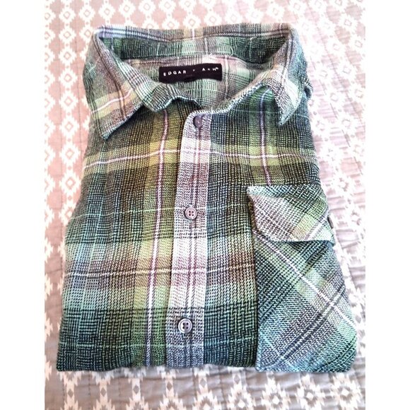Edgar + Ash Mens Heavy Flannel Green button shirt plaid size Large - Picture 1 of 4